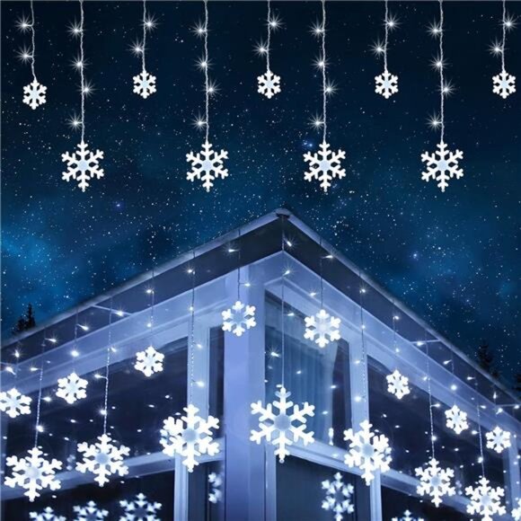 Christmas Snowflake Icicle Lights 264 LED, 17.22ft - Picture 7 of 7